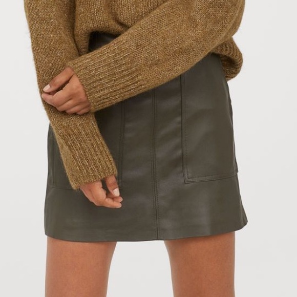 H&M skirt faux leather mini skirt in green